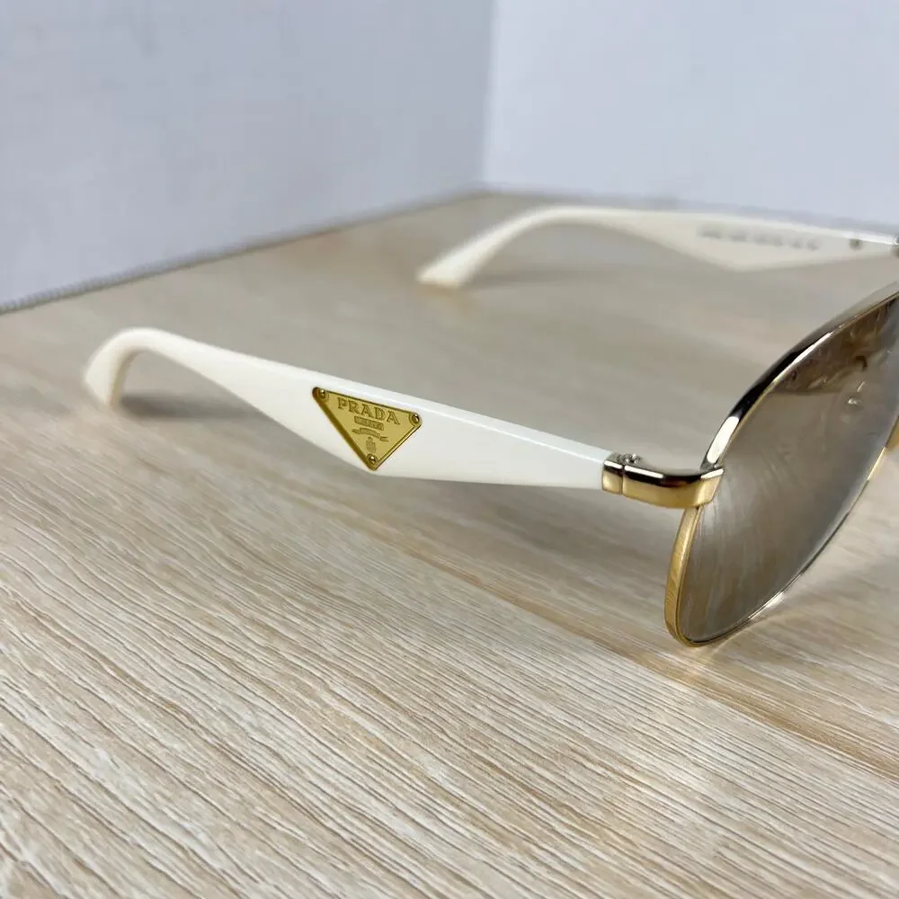 Prada SPR53Q ZVN-1C0 Sunglasses Aviator Gold White Mirrored Lenses 60-13-140